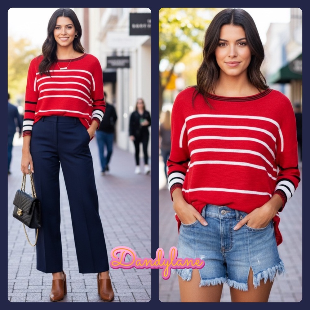 Express Red Striped Circle Hem Oversized Tunic Sweater Size Small
